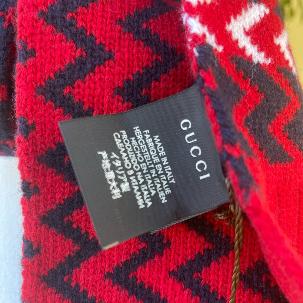 GUCCI Red/Blue—Blue/Red Zaggede Long 2 Tricot 100% Wool Scarf NWT ~ Authentic - Picture 9 of 11